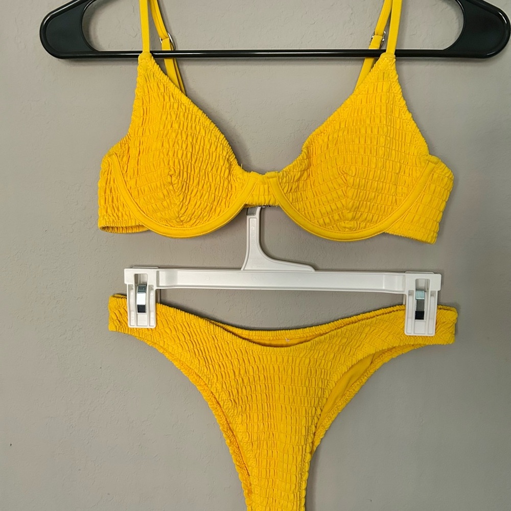 Yellow Textured Bikini Set